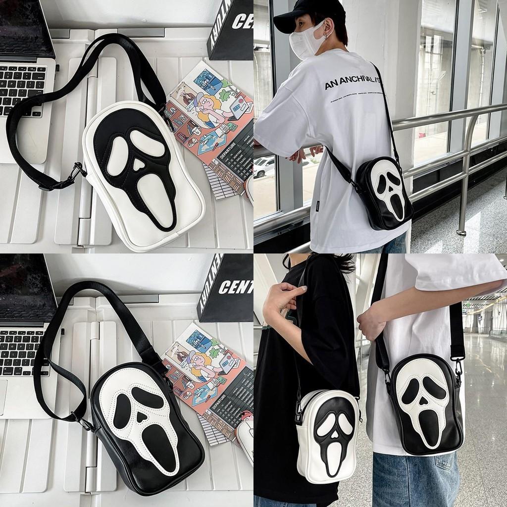Quirky Ghost Skull Crossbody Bag Hip Korean Style Small Shoulder Bag With Pu Material
