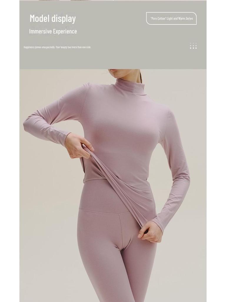 Женский хлопковый термокостюм со средней горловиной: Комплект из брюк и рубашки облегающего кроя на осень