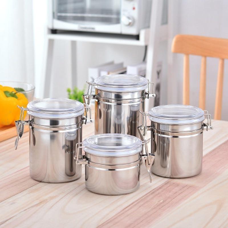 1PCS Storage Bottles Stainless Steel Sealed Canister Coffee Flour Sugar Container Holder Can Home St