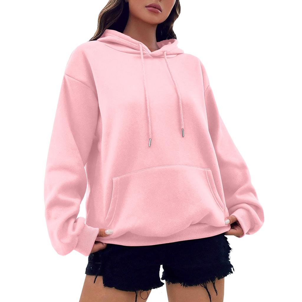 Женская модная осенне-зимняя однотонная свободная флисовая толстовка с длинным рукавом и капюшоном