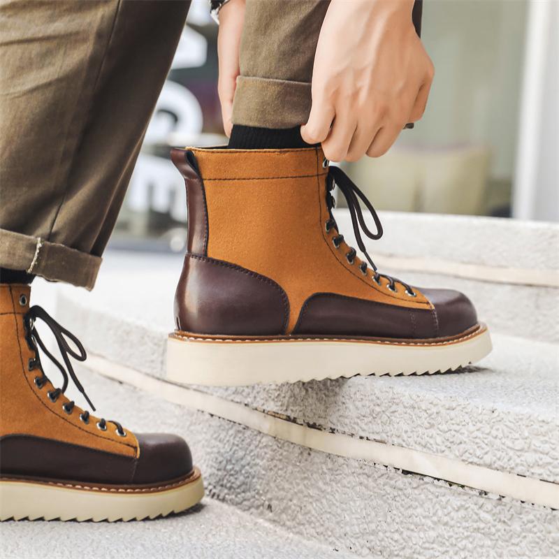 Модные кожаные мужские высокие ботинки на шнуровке, новое поступление, мотоциклетные ботинки, мужские уличные кроссовки с толстой подошвой и круглым носком
