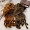 Simple Classic Solid Scarf Women Large Tassel Winter Imitation Cashmere Thick Warm Student Shawl Female Chic Muffler Fall Ladies