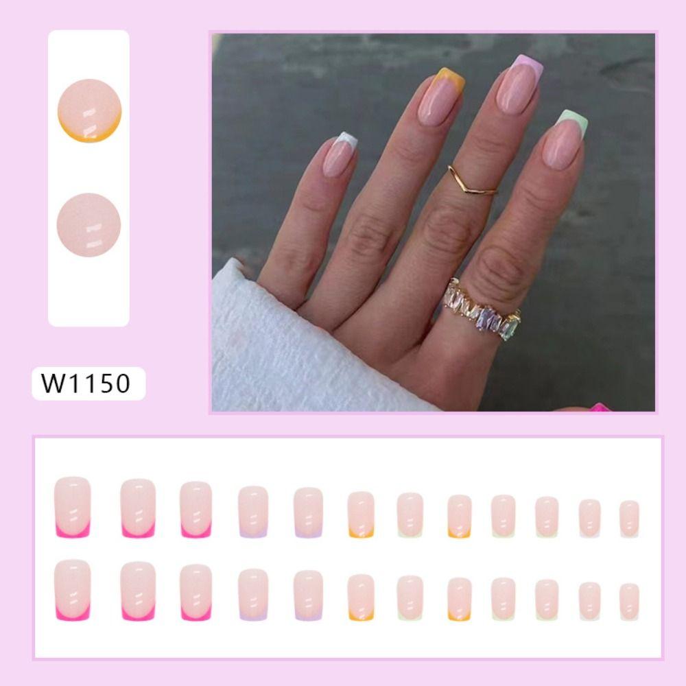 Французские накладные ногти, длинные квадратные ногти, модные ногти для женщин и девочек