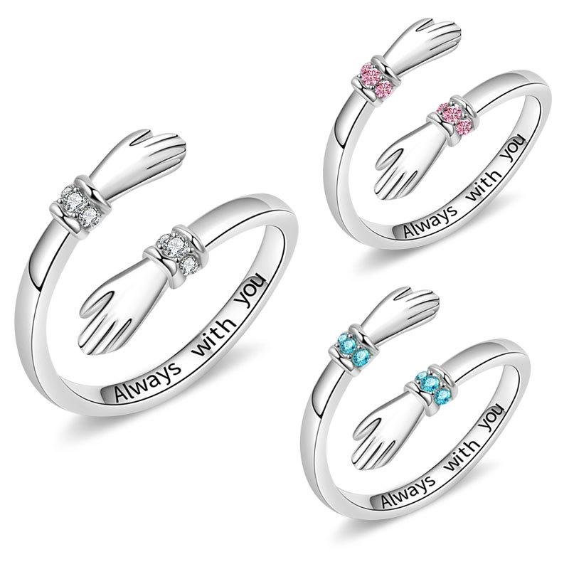 Creative Embrace Zircon Open Ring For Women Colorful Gemstone Letter Band Fashion Jewelry Gift