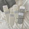 Korean Style Mid-Calf Bow Socks with Stars in Grey and White for Spring/Summer