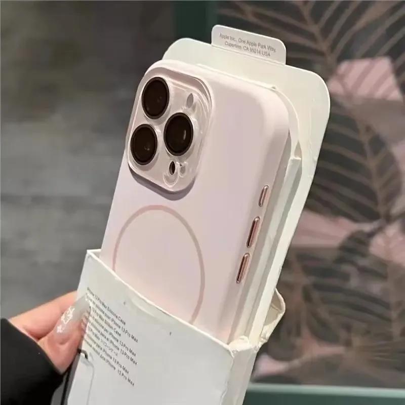 Роскошный Жидкий Силикон Для Magsafe Чехол для iPhone 16 14 13 11 12 15 16 17ProMax Магнит Беспроводная Зарядка Защита Стеклянной Линзы Крышка