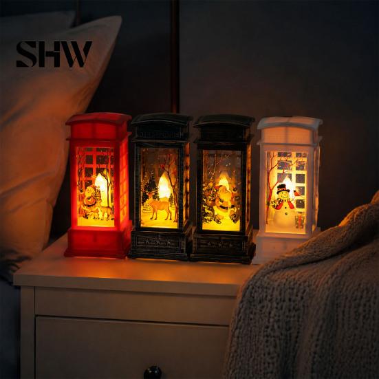 Christmas Gift for Her Telephone Booth Lantern, Vintage LED Flameless Candle Night Light Winter Wonderland Decor Desk, Festive Tabletop Decor, Holiday
