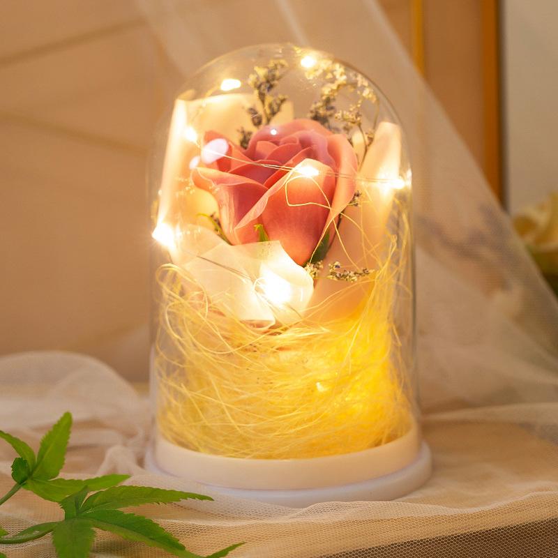 Led Glow Eternal Flower Стеклянная крышка Подарок на день рождения Девочке День матери День святого Валентина День учителя Моделирование Роза
