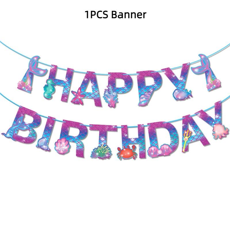 Ocean Theme Party Supplies Mermaid Birthday Celebration Banner And Cake Decorations