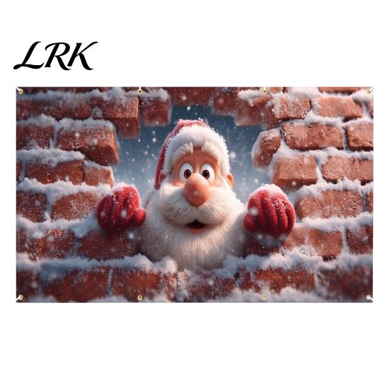 Large Format Door Display Christmas Garage Cover, Winter Holiday Hanging Banner Backdrop, Tree Backdrop Santa Claus Snowman Truck Photography