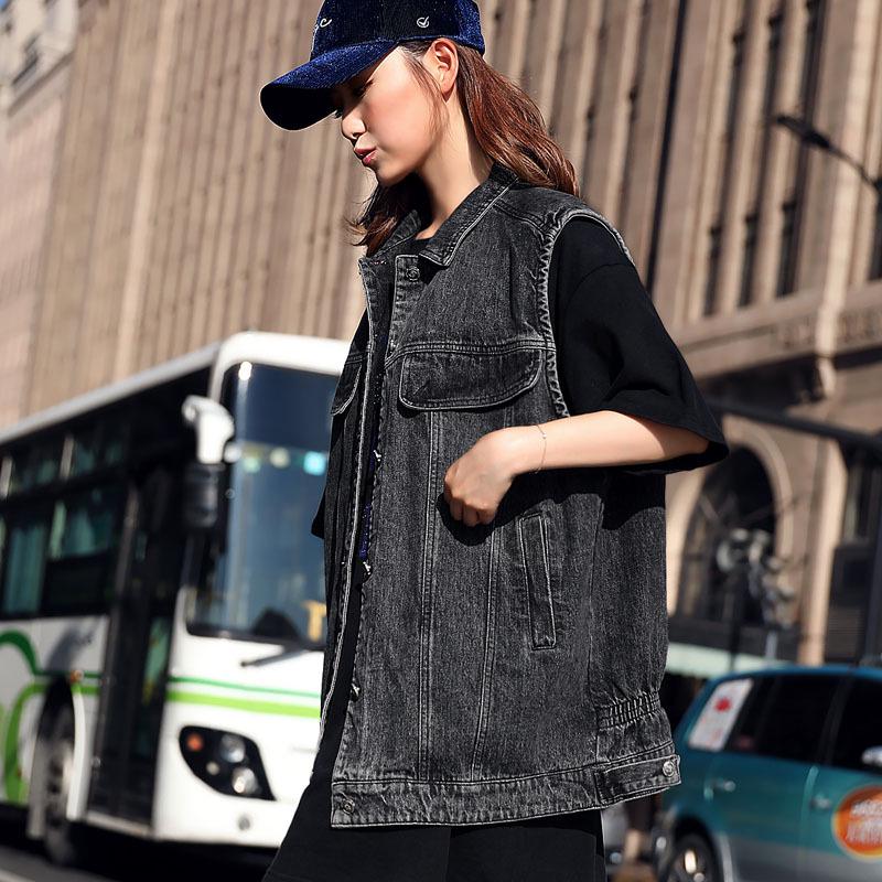 Весенне-осенний новый корейский модный женский джинсовый жилет средней длины, тонкий топ без рукавов