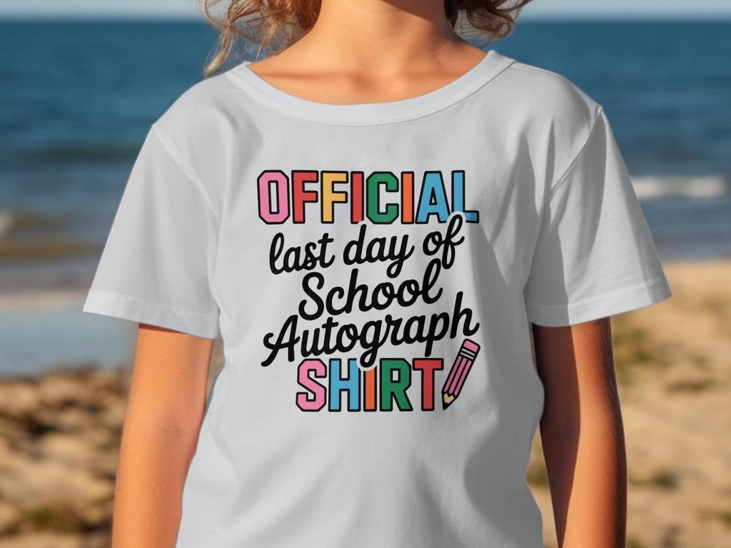 Last Day of School Autograph Shirt | Official End of Year Student Memory T-Shirt | Retro Colorful Teacher Gift | Elementary Middle School