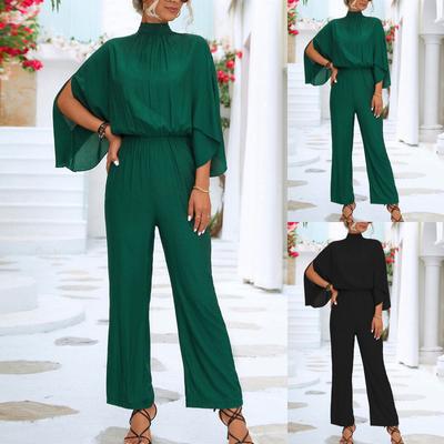 Женский модный повседневный однотонный комбинезон с воротником-стойкой и короткими рукавами