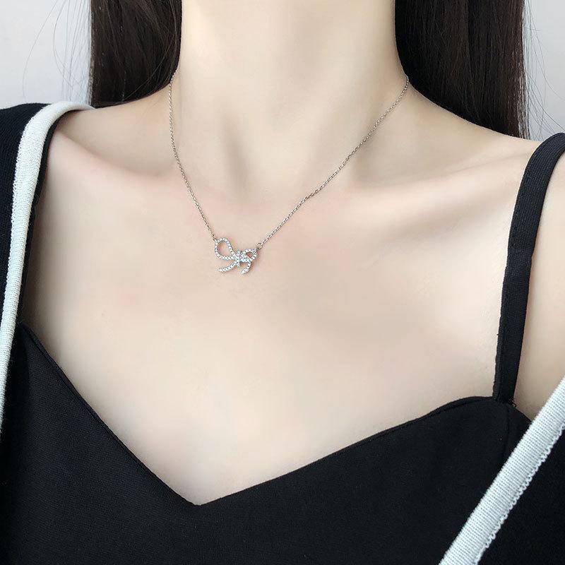 Супер Фея Милый Бантик Бриллиантовое Ожерелье Легкое и Элегантное Темпераментное Универсальная Ключичная Цепочка