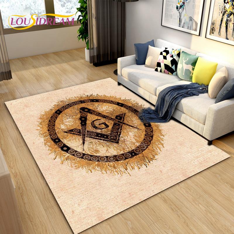 Masonic Carpet Freemason Illuminati Ring Area Rug Large,Carpet All Seeing Eye Rugs Carpets for Living Room,Fitness Pet Floor Mat