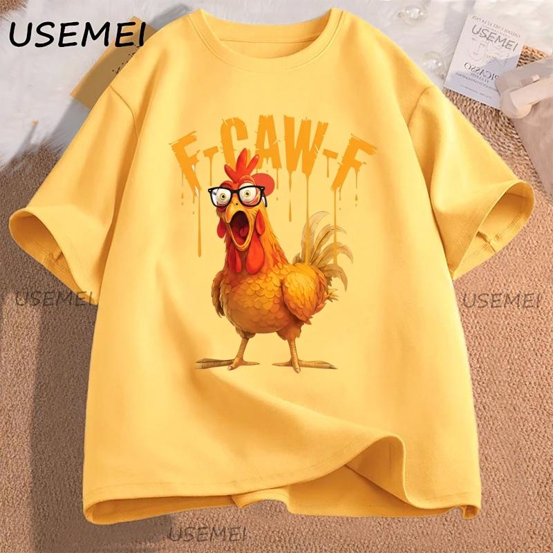 Funny FCawF Chicken Graphic T Shirts Farm Animal T Shirt Cotton Short Sleeve Crewneck Tshirt Male Clothes Streetwear Tops