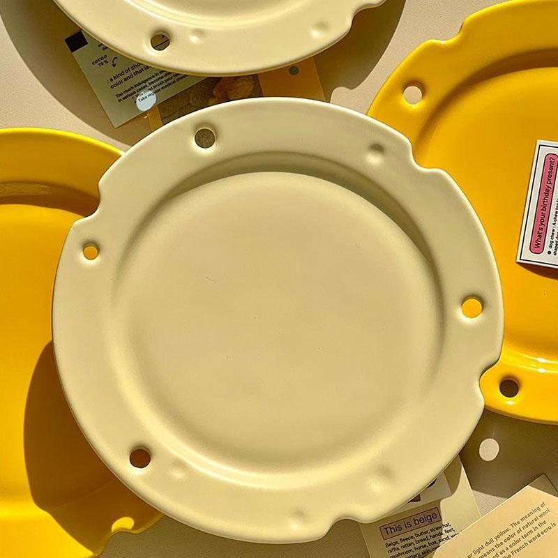 Корейские керамические обеденные тарелки Ins Kawaii Cafe Hollow Cheese Десертная тарелка Милые блюда для завтрака, хлеба, подставки для вечеринок, подарок