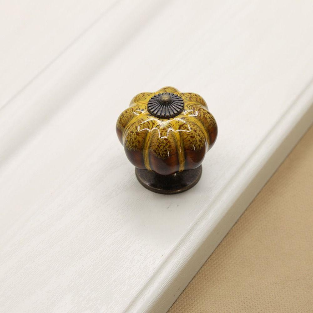 European Style Ceramic Pumpkin Handle Leopard Pattern Door Pull Handles Cabinet Knob  Wardrobe