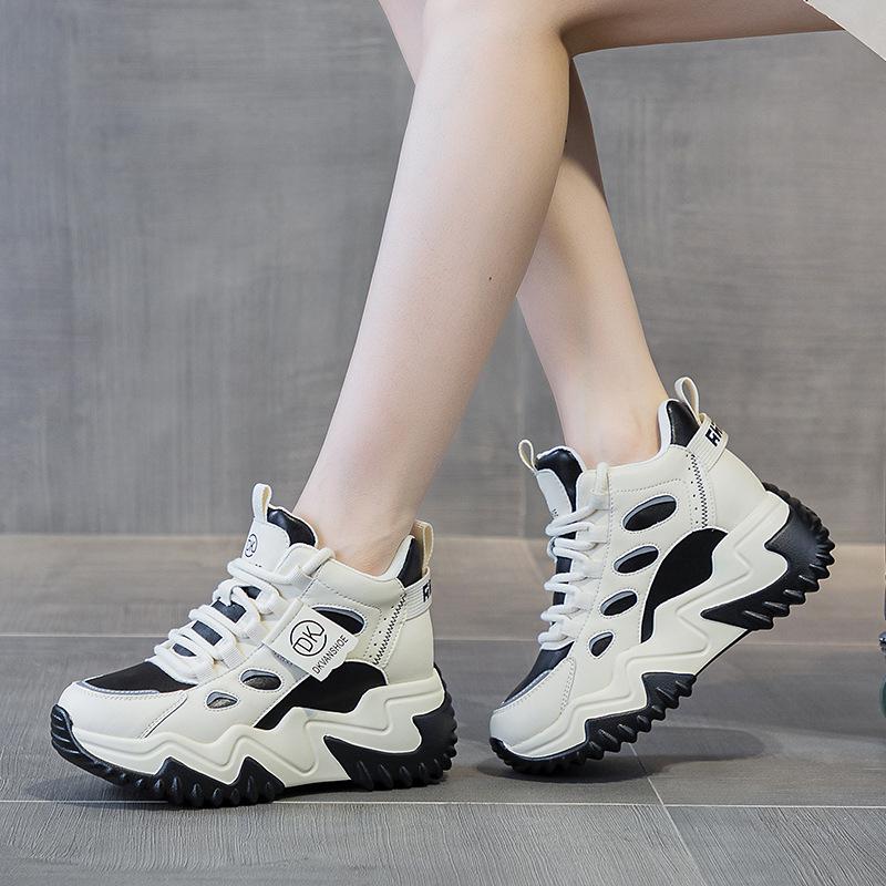 Женские кроссовки 'папины кроссовки' Осень/Зима Новые кожаные на толстой подошве 'губка' с бархатной подкладкой Повседневная обувь