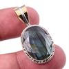 Natural Labradorite 925 Solid Sterling Silver Jewelry TwoTone Pendant 1.25" l1Q58