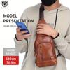BULLCAPTAIN Leather Men's Chest Pocket One Crossbody Bags with USB Rechargeable Chest Bag Can Be Used for 7.9 Inch IPai Pockets