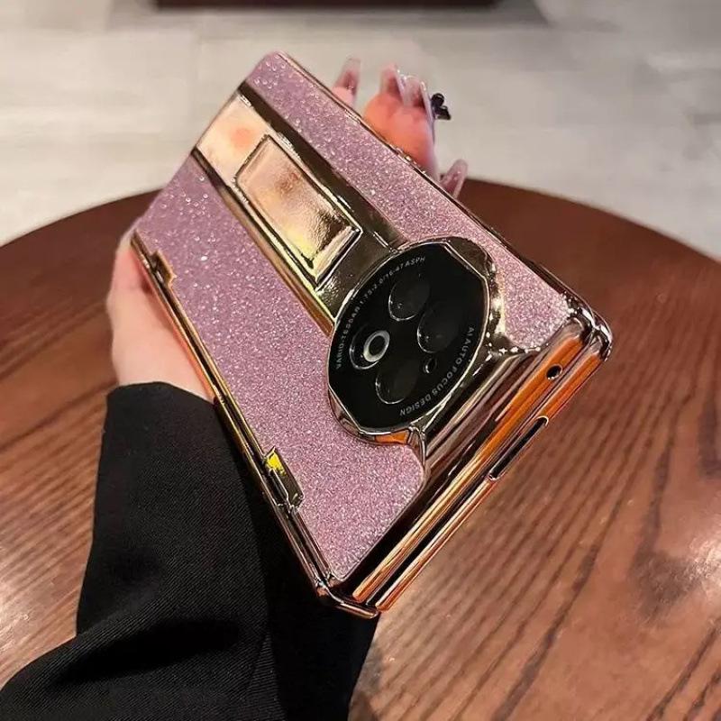 Чехол-книжка из блестящей кожи для Vivo X Fold2 и OPPO Find N2 с защитной пленкой для экрана