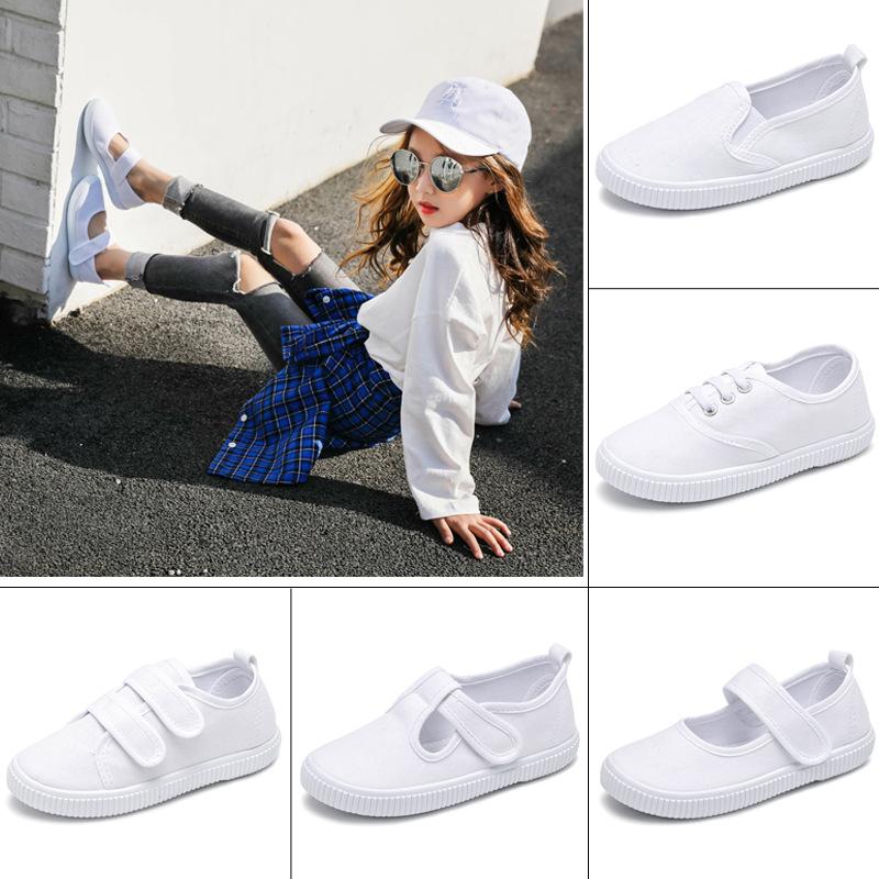 Spring new boys and girls pure white canvas shoes kindergarten students performance room