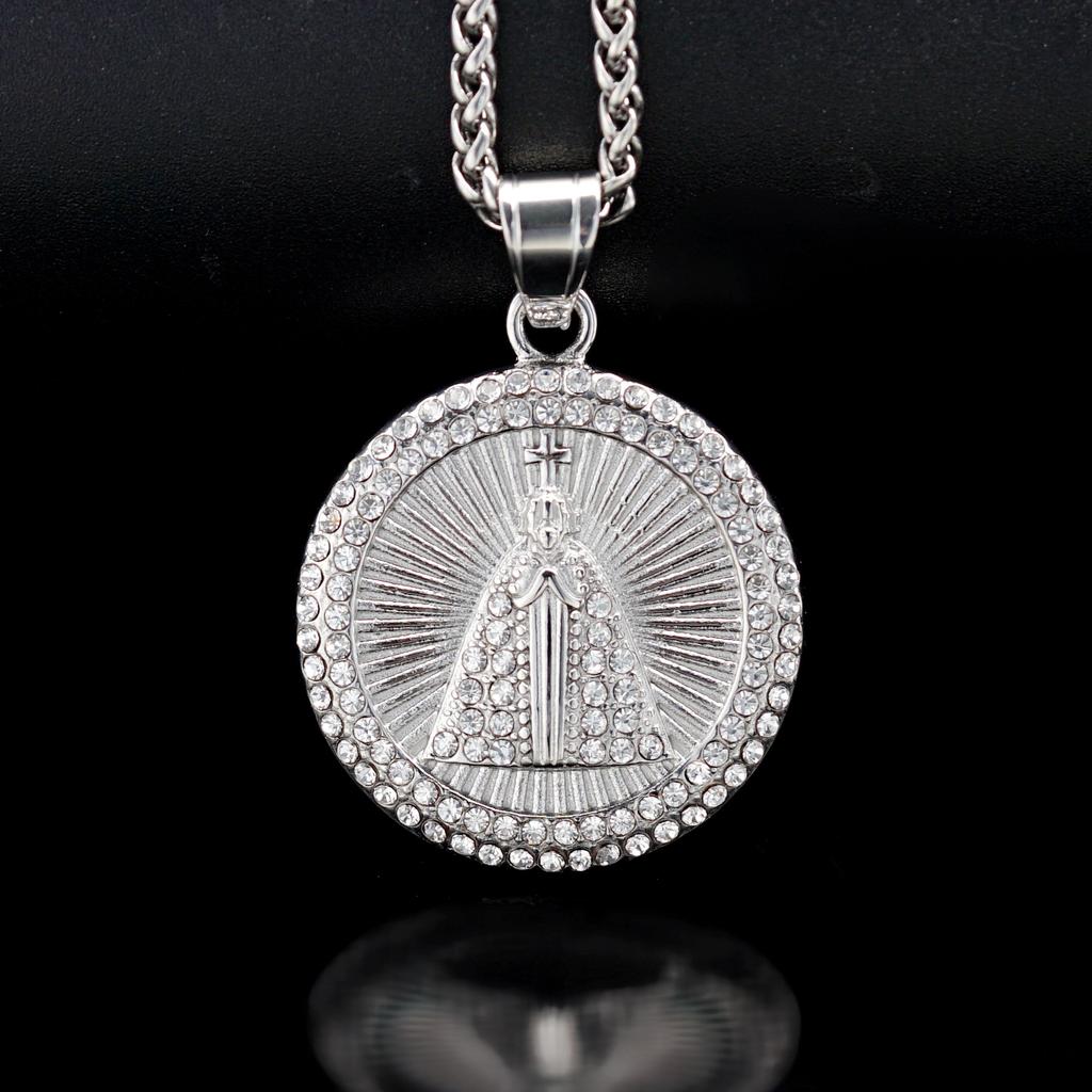 Round Cross Stainless Steel Choker Necklace for Man Gold Color Men's Chain Necklace Jewelry Corrente Masculina