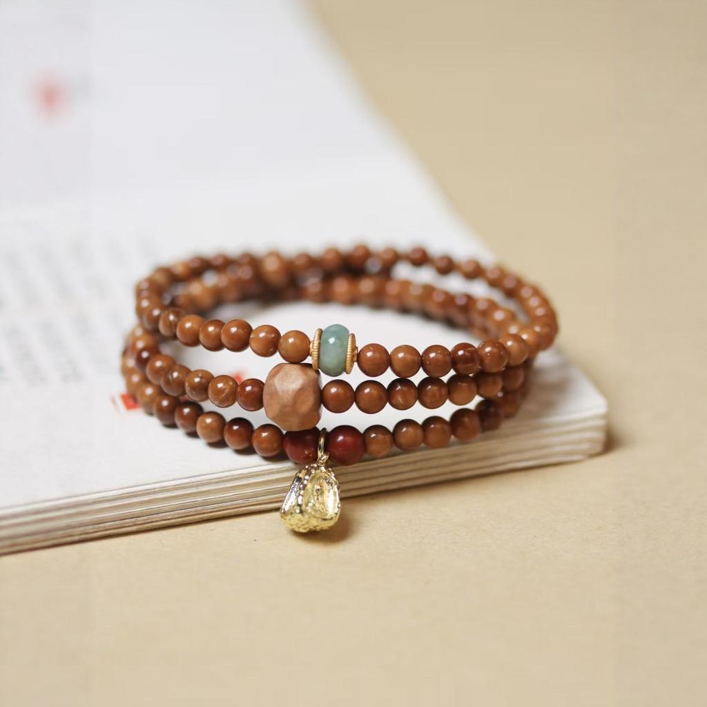 Natural Kukudo Beaded Bracelet: Retro Buddhist Unisex Stackable with High Oil Density Beads.