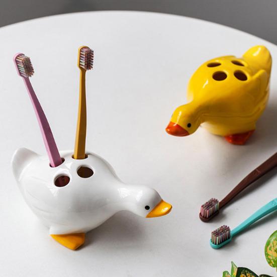 Подставка для зубных щеток в виде утки, керамический милый органайзер для зубных щеток, декоративная мультяшная подставка для зубных щеток в виде утки для декора и хранения ванной комнаты