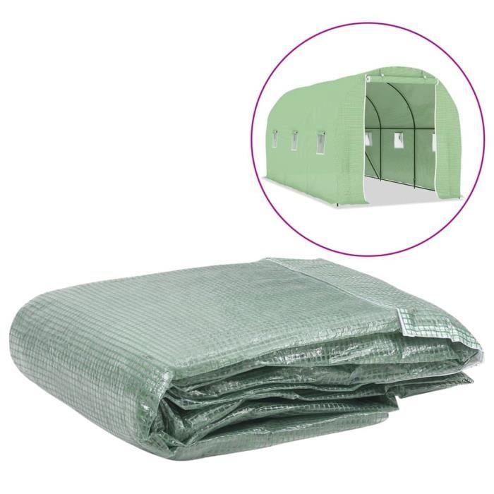 Replacement Greenhouse Cover - Green - 200x450x200 Cm - 6 Windows - 1 Door - PE