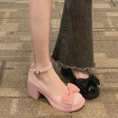 Туфли Мэри Джейн женские весенние туфли в британском стиле с бантом на толстом каблуке с круглым носком модные милые маленькие кожаные туфли