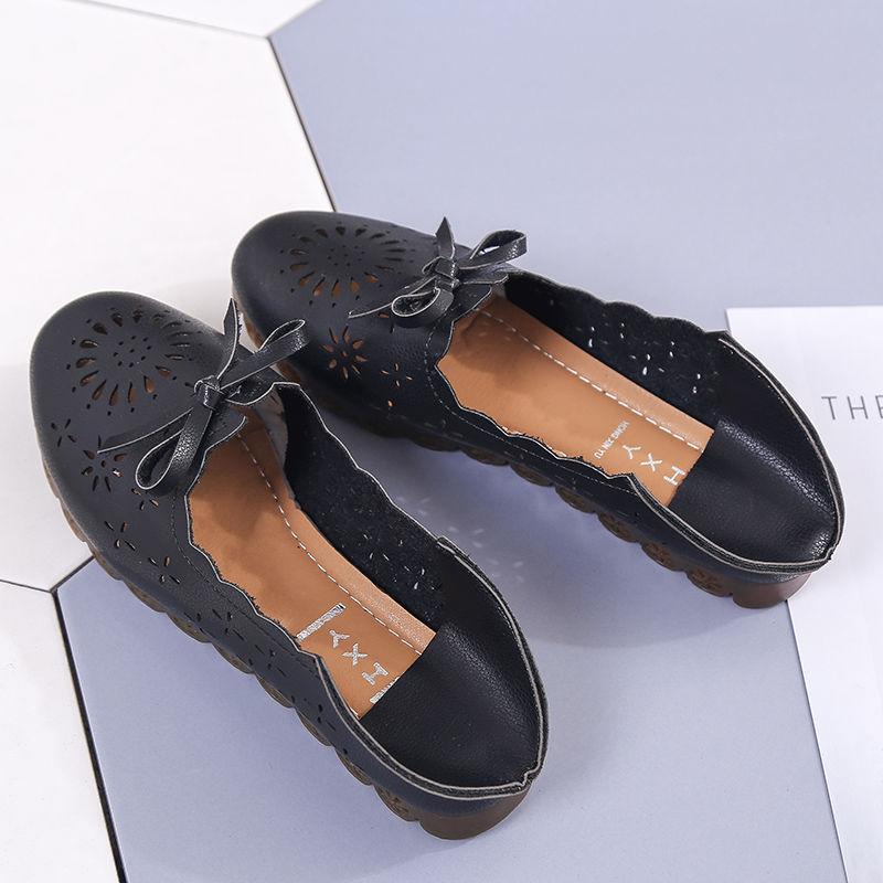 Summer Flat-bottomed Hollowed-out Single Shoes Women's Lefu Shoes Versatile Hole Shoes Korean Bow Decorative Casual Shoes