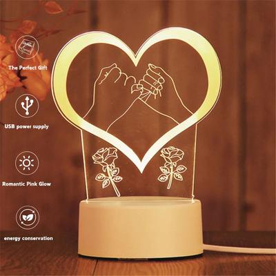 USB Ночник в форме сердца 3D теплого цвета для спальни, украшение изголовья, подарок, настольная лампа, атмосфера для признания в любви, ночник для пары