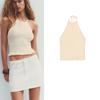 Summer Women Clothes Laminated Decoration Backless Knitted Neck Collar Simple Sleeveless Casual Top 2653006