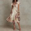 Europe, America, spring and summer new pleated flower dress niche does not collide