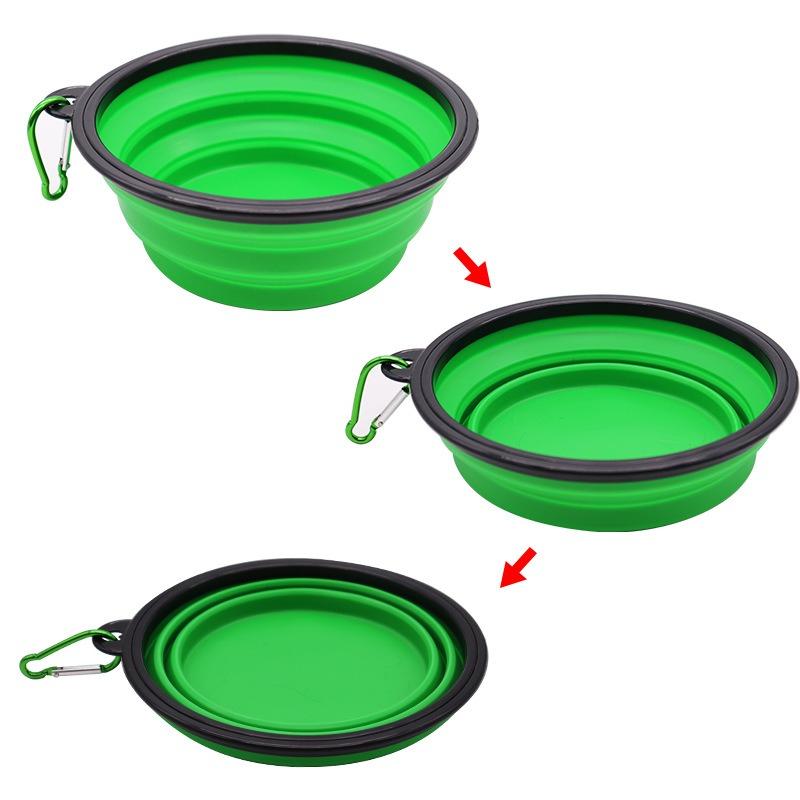Collapsible Pet Silicone Dog Food Water Bowl Outdoor Camping Travel Portable Supplies Dishes with Carabiner Pet Supplies Cat and Dog Universal Basin