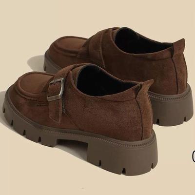 Женские ретро лоферы из замшевой кожи 2025 года на толстой подошве с пряжкой - увеличивающие рост, в британском стиле