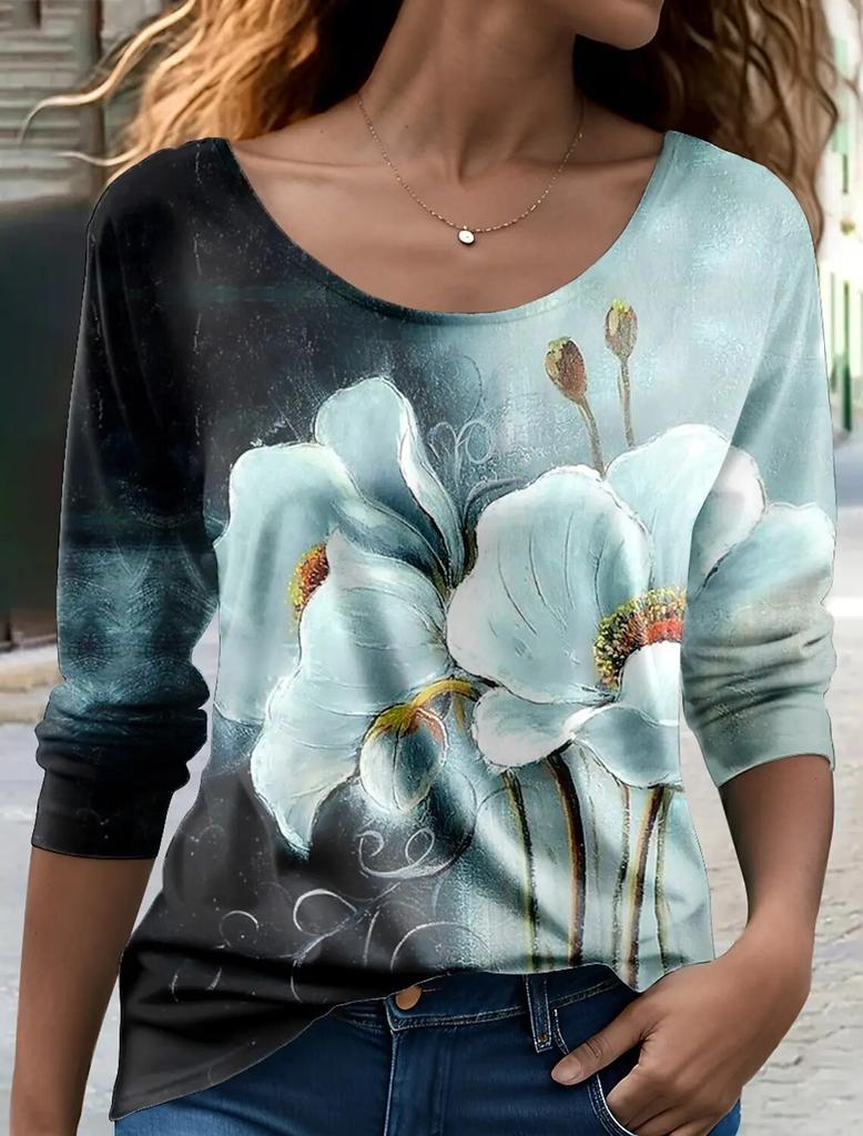 Модные женские осенние пуловеры с длинными рукавами, футболки с 3D-принтом и графикой, красочные бабочки с вырезом, негабаритные повседневные футболки, имитация хлопка, материал 2024