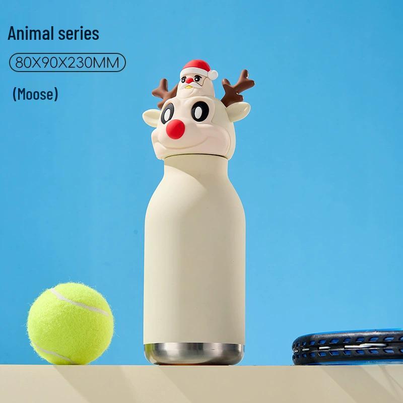 Детский термокружка объемом 450 мл с креативным дизайном в виде животных и крышкой в виде головы животного.