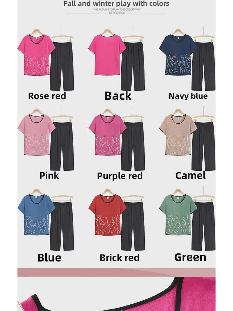 Летние двухкомпонентные топы из хлопка и льна для женщин 60-70 лет - Короткий рукав