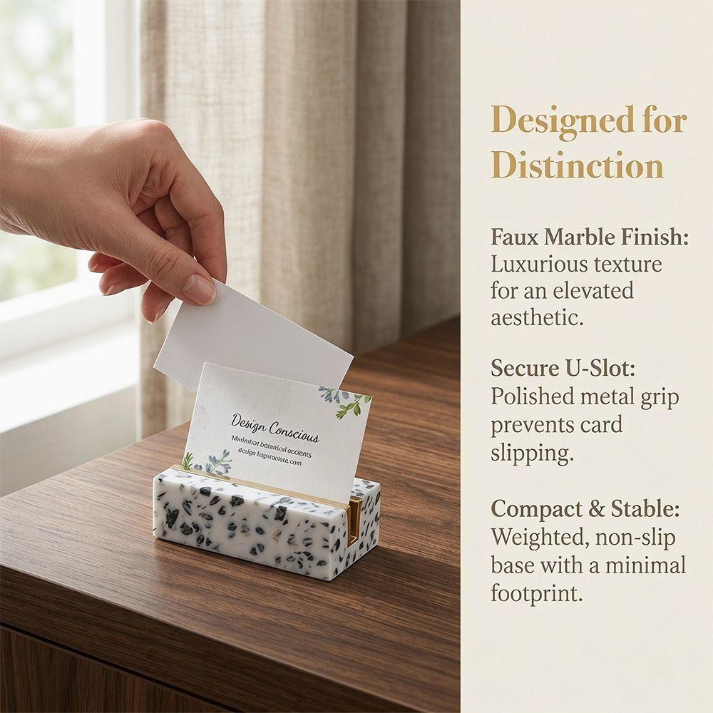 Marble Texture Desktop Business Card Holder Display Clip Table Name Tag Clip Photo Stand