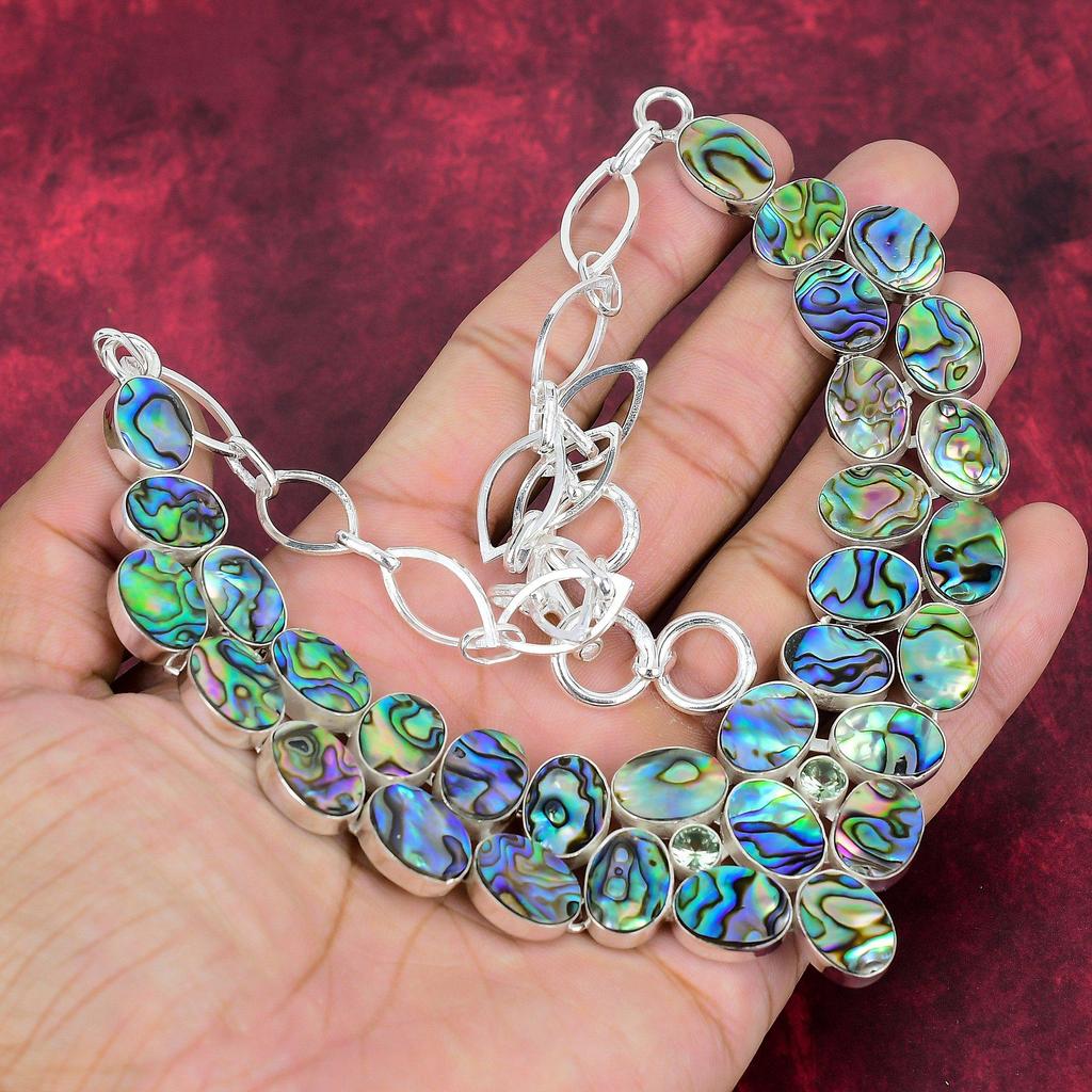 Abalone Shell Necklace 925 Solid Sterling Silver Adjustable Chain Necklace Gift For Women, Handmade Gemstone Jewelry Necklace