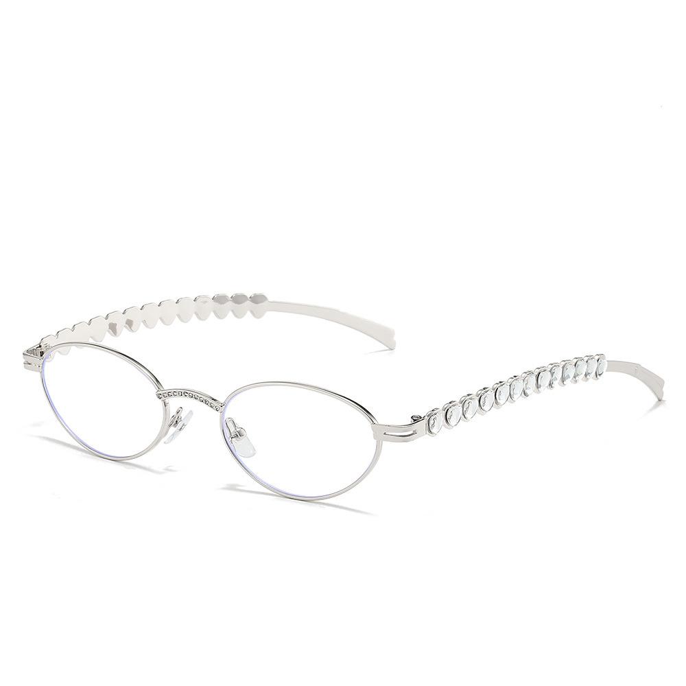 New jennie love rhinestone glasses frame men's and women's metal oval small frame flat mirror versatile