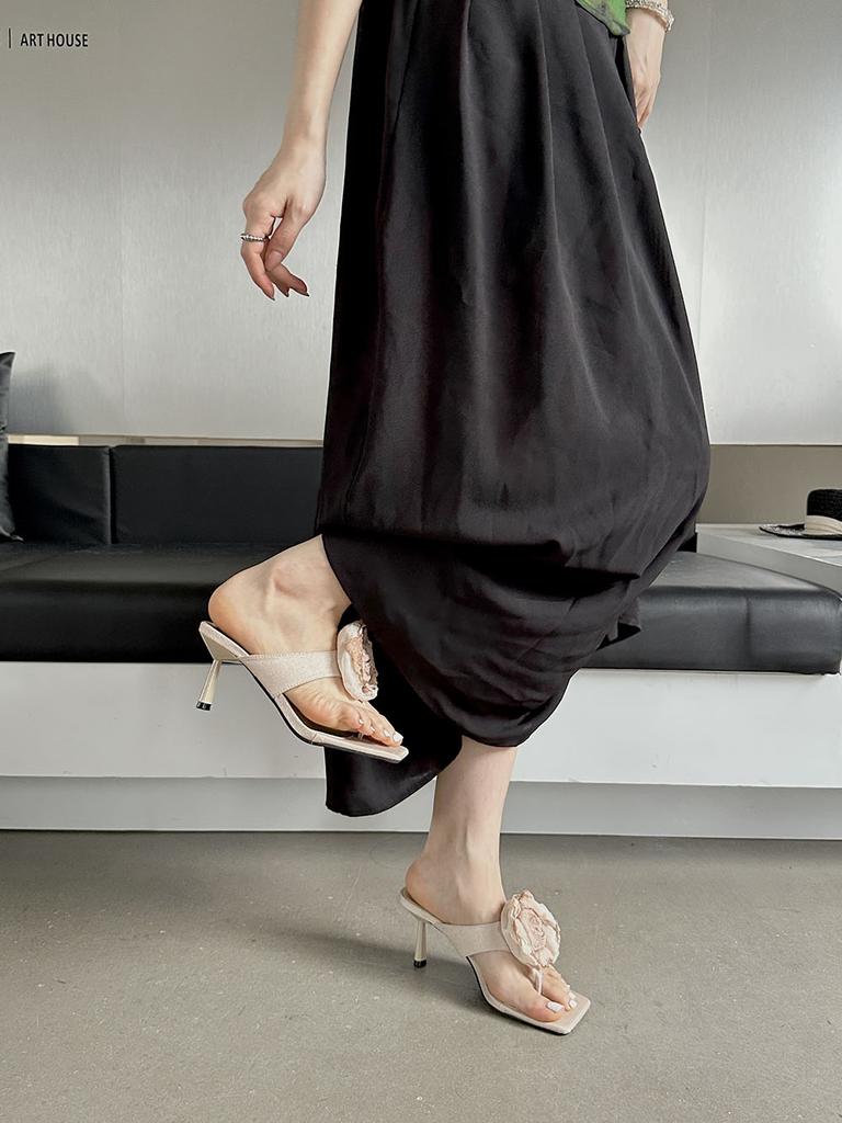 Модные женские босоножки с открытым носком, бежевые, розовые, фиолетовые, с цветочным узором, летние туфли-мюли на тонком высоком каблуке, туфли-туфли 35-39