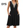 Women's Summer Dress V Neck Sleeveless Midi Dresses with Pockets Casual Boho Beach Vacation Sundresses