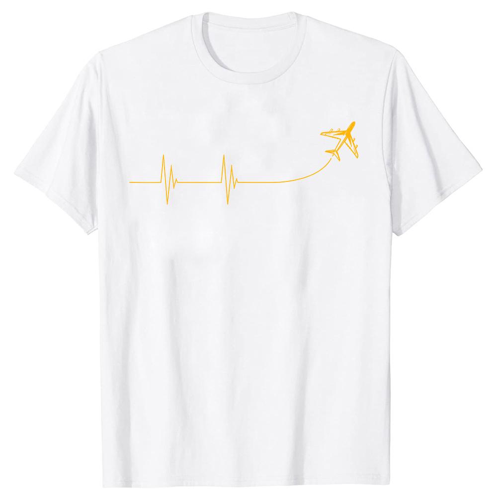 Airplane Pilot Heartbeat Aviation EKG Plane Aircraft T-shirts Men Fashion Casual Tshirt Loose Oversized Streetwear T Shirt