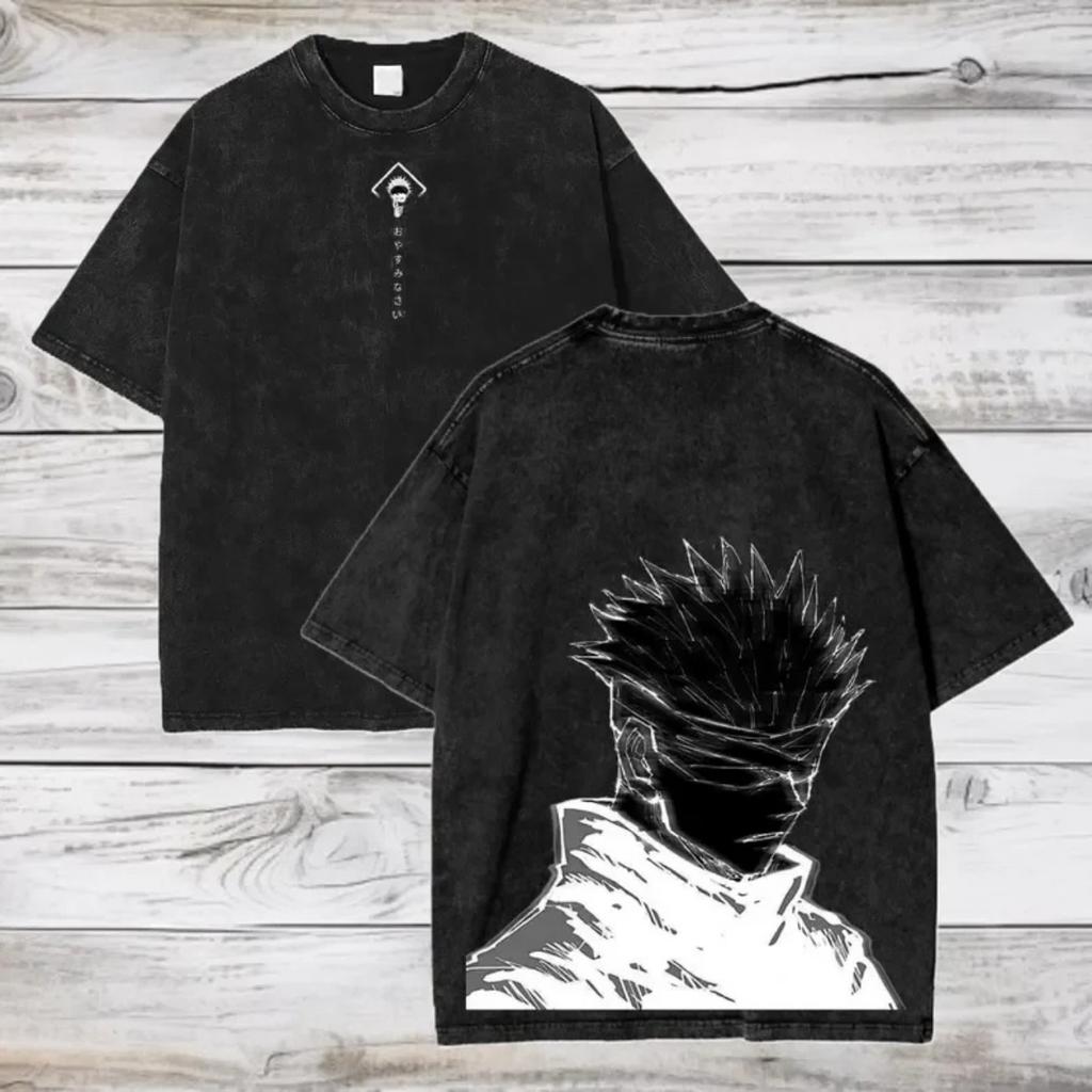 Летняя унисекс футболка из стираного хлопка Сатору Годжо Jujutsu Kaisen
