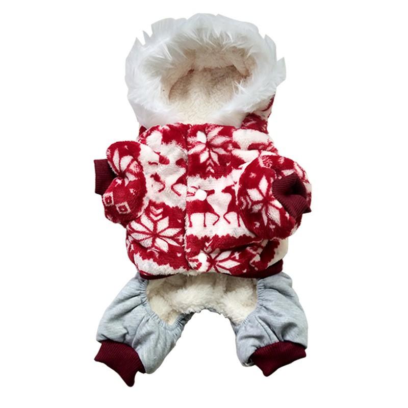 Winter Pet Cotton Coat Dogs - Festive Christmas Costume With Snowflake Reindeer Design Coral Fleece S To XL