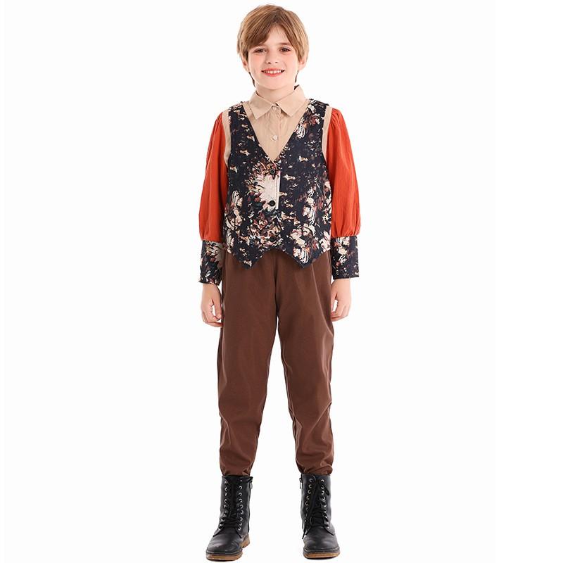 Kids Medieval Knight Costume Halloween Party Performance European Folk Festival Outfit Long Sleeve Brown